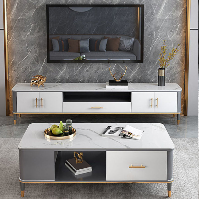 Glam Open Shelving Media Console Stone TV Stand with Drawers Clearhalo 'furn' 'furn_tv_stands_entertainment_centers' 'Furniture' 'Living Room Furniture' 'TV Stands & Entertainment Centers' 'TV Stands & Media Storage Furniture' 'tv_stands_entertainment_centers' 6865431