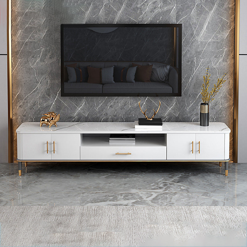Glam Open Shelving Media Console Stone TV Stand with Drawers 67"L x 14"W x 18"H Clearhalo 'furn' 'furn_tv_stands_entertainment_centers' 'Furniture' 'Living Room Furniture' 'TV Stands & Entertainment Centers' 'TV Stands & Media Storage Furniture' 'tv_stands_entertainment_centers' 6865432