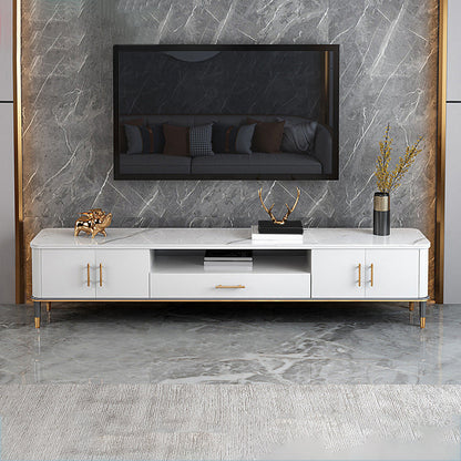 Glam Open Shelving Media Console Stone TV Stand with Drawers 67"L x 14"W x 18"H Clearhalo 'furn' 'furn_tv_stands_entertainment_centers' 'Furniture' 'Living Room Furniture' 'TV Stands & Entertainment Centers' 'TV Stands & Media Storage Furniture' 'tv_stands_entertainment_centers' 6865432