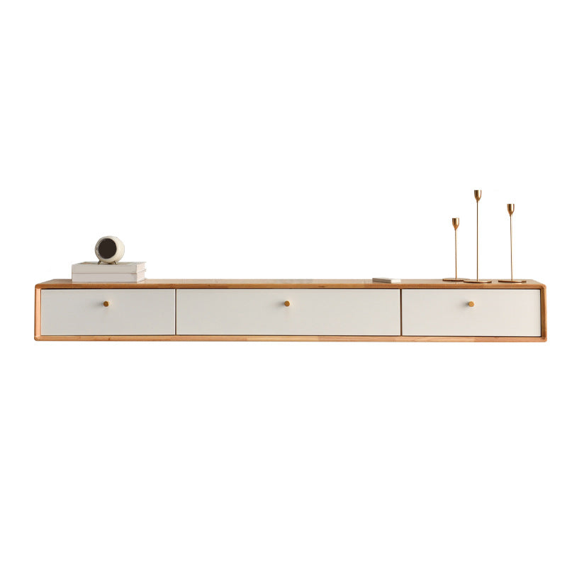 Enclosed Storage Stand Console Solid Wood TV Media Console with Drawers 63"L x 9.5"W x 8"H Natural Wood White Clearhalo 'furn' 'furn_tv_stands_entertainment_centers' 'Furniture' 'Living Room Furniture' 'TV Stands & Entertainment Centers' 'TV Stands & Media Storage Furniture' 'tv_stands_entertainment_centers' 6865449
