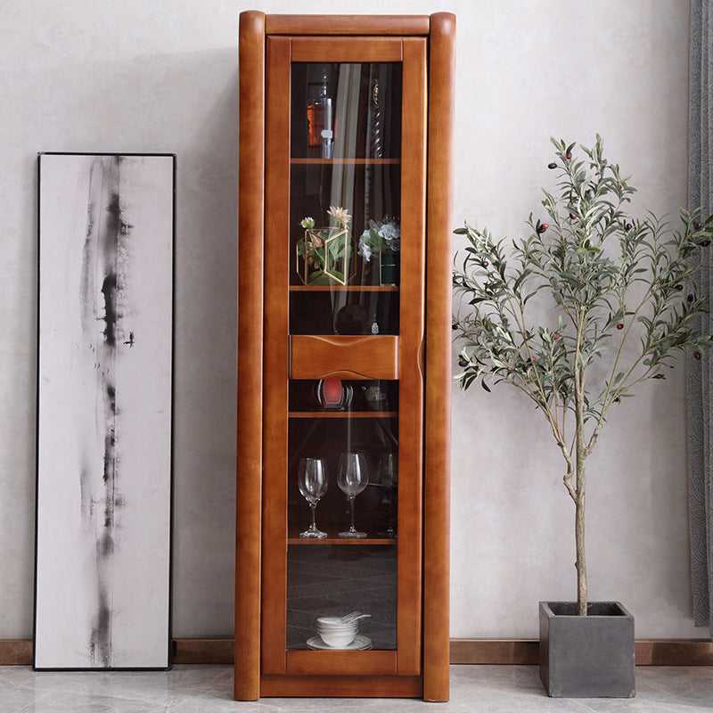 Traditional Glass Doors Display Stand Rubberwood Hutch Cabinet for Living Room