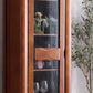 Traditional Glass Doors Display Stand Rubberwood Hutch Cabinet for Living Room