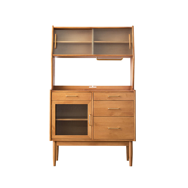 Contemporary Dining Hutch Pine Glass Doors Storage Cabinet for Living Room 33"L x 16"W x 65"H Cherry Clearhalo 'Display & China Cabinets' 'display_china_cabinets' 'furn' 'furn_display_china_cabinets' 'Furniture' 'Kitchen & Dining Furniture' 6867800