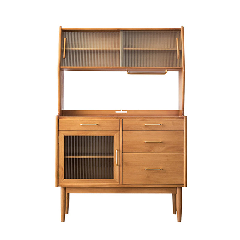 Contemporary Dining Hutch Pine Glass Doors Storage Cabinet for Living Room 47"L x 16"W x 65"H Cherry Clearhalo 'Display & China Cabinets' 'display_china_cabinets' 'furn' 'furn_display_china_cabinets' 'Furniture' 'Kitchen & Dining Furniture' 6867804