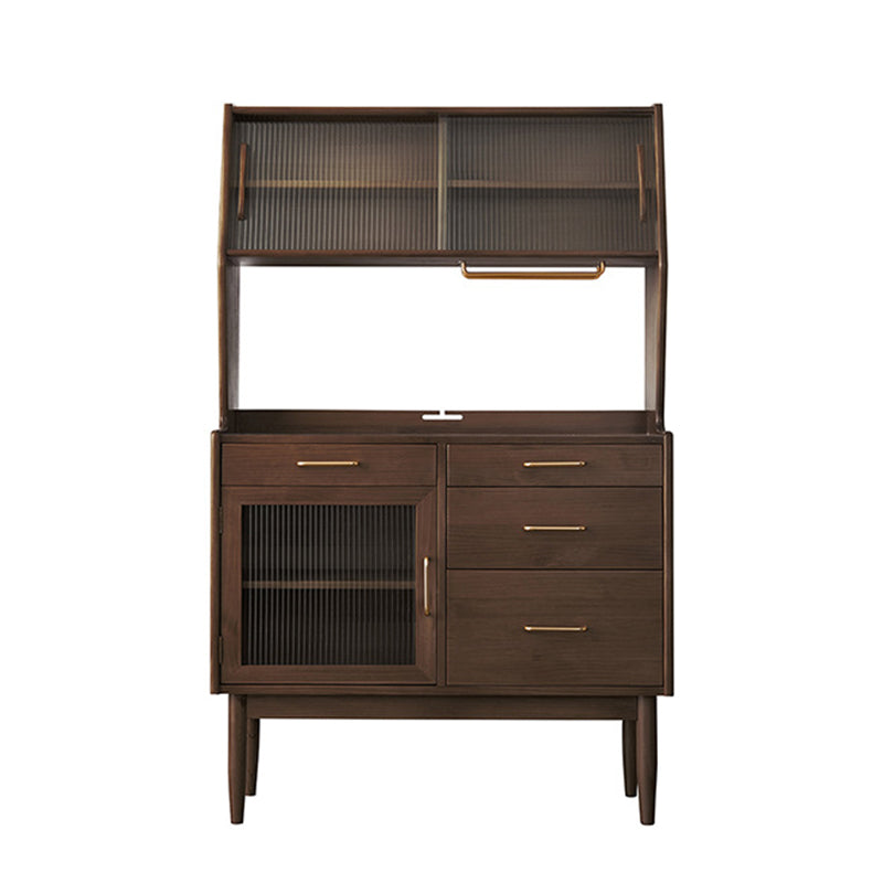 Contemporary Dining Hutch Pine Glass Doors Storage Cabinet for Living Room 39"L x 16"W x 65"H Nut-Brown Clearhalo 'Display & China Cabinets' 'display_china_cabinets' 'furn' 'furn_display_china_cabinets' 'Furniture' 'Kitchen & Dining Furniture' 6867807