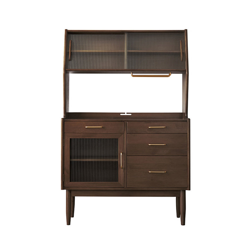 Contemporary Dining Hutch Pine Glass Doors Storage Cabinet for Living Room 47"L x 16"W x 65"H Nut-Brown Clearhalo 'Display & China Cabinets' 'display_china_cabinets' 'furn' 'furn_display_china_cabinets' 'Furniture' 'Kitchen & Dining Furniture' 6867809