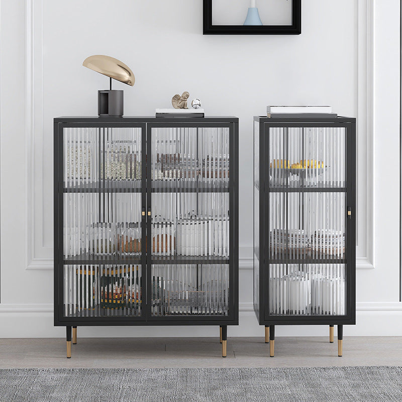 Contemporary Curio Cabinet Glass Doors Metal Storage Cabinet for Living Room