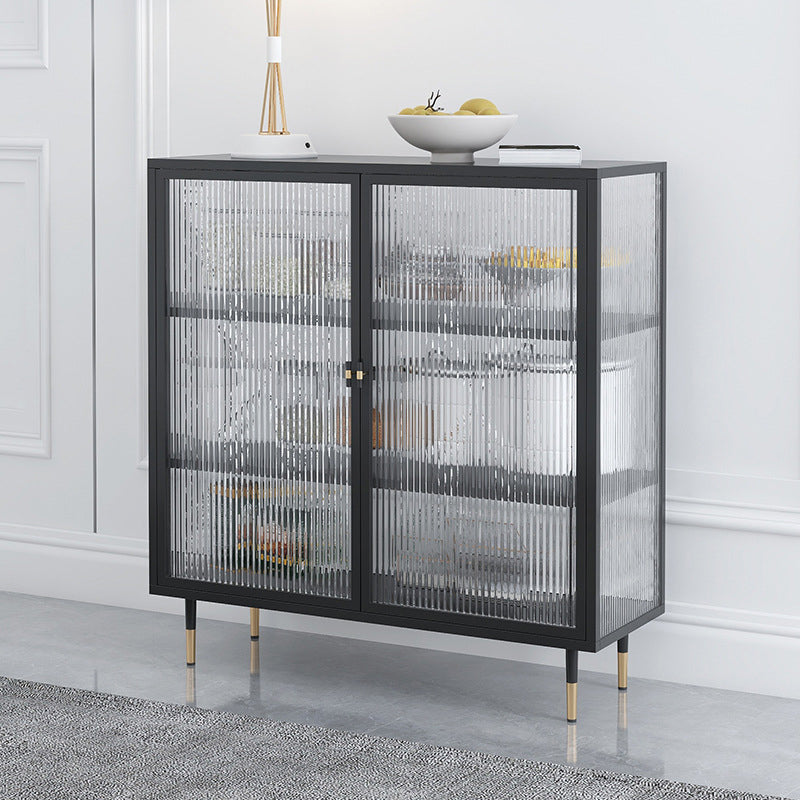 Contemporary Curio Cabinet Glass Doors Metal Storage Cabinet for Living Room