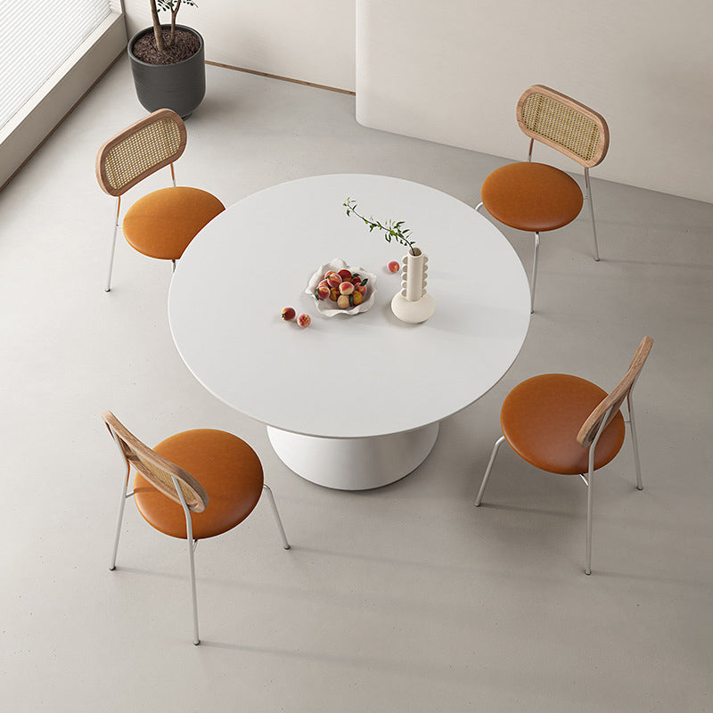 Modern 1/3/4/5 Pieces Dining Set Round Stone Dining Table for Cafe 5 Pieces: Table, 4 Orange Chairs Clearhalo 'Dining Room Sets' 'Dining Tables & Seating' 'dining_room_set' 'furn' 'furn_dining_room_set' 'Furniture' 'Kitchen & Dining Furniture' 6868053