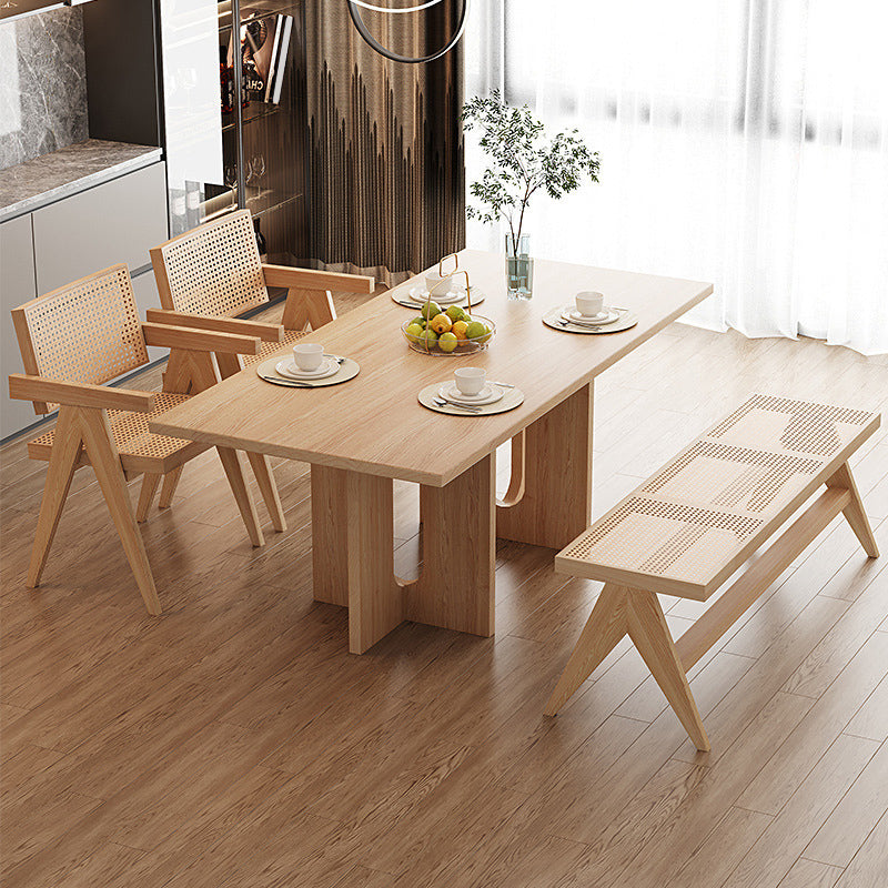 Industrial 1/4/5 Pieces Dining Set Rectangle Wood Dining Table for Dining Room 4 Pieces: Table, 2 Chairs, 1 Bench Clearhalo 'Dining Room Sets' 'Dining Tables & Seating' 'dining_room_set' 'furn' 'furn_dining_room_set' 'Furniture' 'Kitchen & Dining Furniture' 6868126