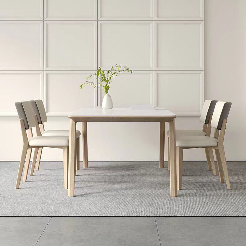 Stone Dining Table Set with Ash Wood Frame 1/4/5/7 Pcs Contemporary White Dining Set