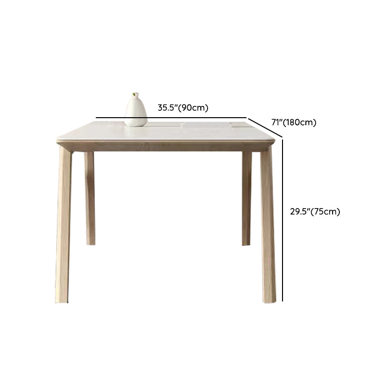 Stone Dining Table Set with Ash Wood Frame 1/4/5/7 Pcs Contemporary White Dining Set