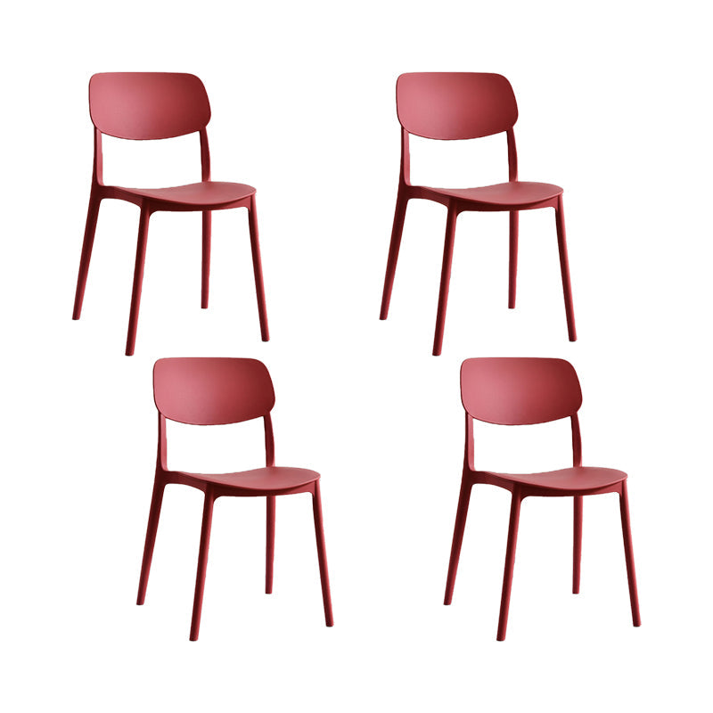 Plastic Modern Style Side Chair Open Back Armless Dining Chairs Red 4 Piece Set Clearhalo 'Dining Chairs' 'Dining Tables & Seating' 'dining_chair' 'furn' 'furn_dining_chair' 'Furniture' 'Kitchen & Dining Furniture' 6868371