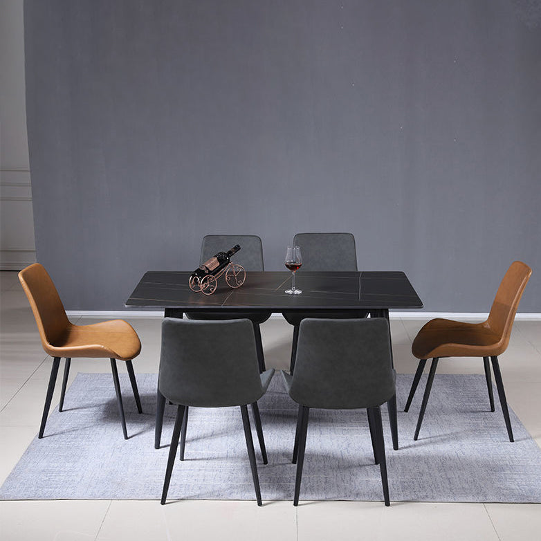 Faux Leder Essstühle Moderner Stuhl mit schwarzen Beinen mit schwarzen Beinen