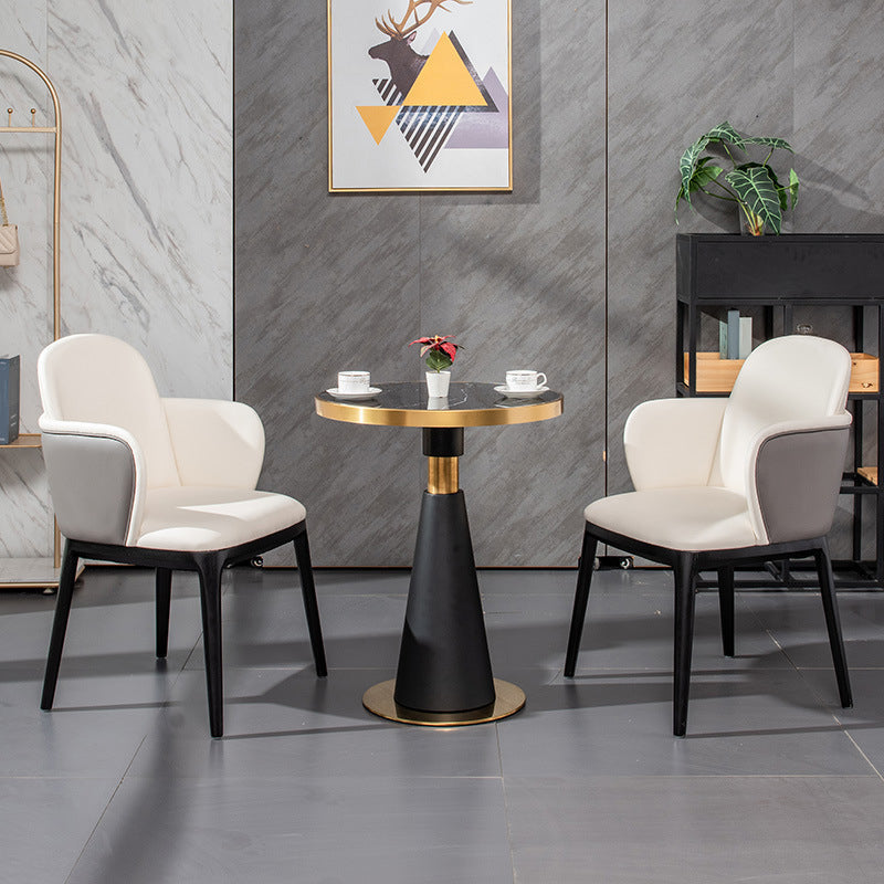 Faux Leather Dining Chairs Industrial Style Arm Chair with Black Leg