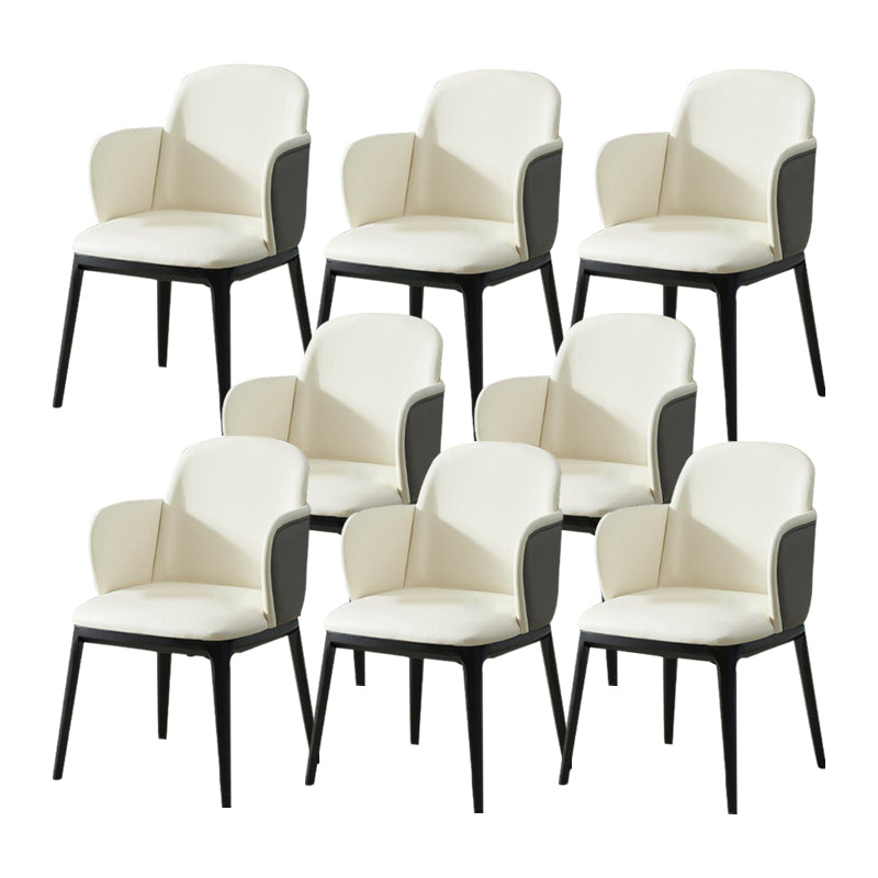 Faux Leather Dining Chairs Industrial Style Arm Chair with Black Leg