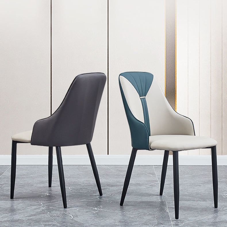 PU Leather Dining Chairs Industrial Style Arm Chair with Black Legs