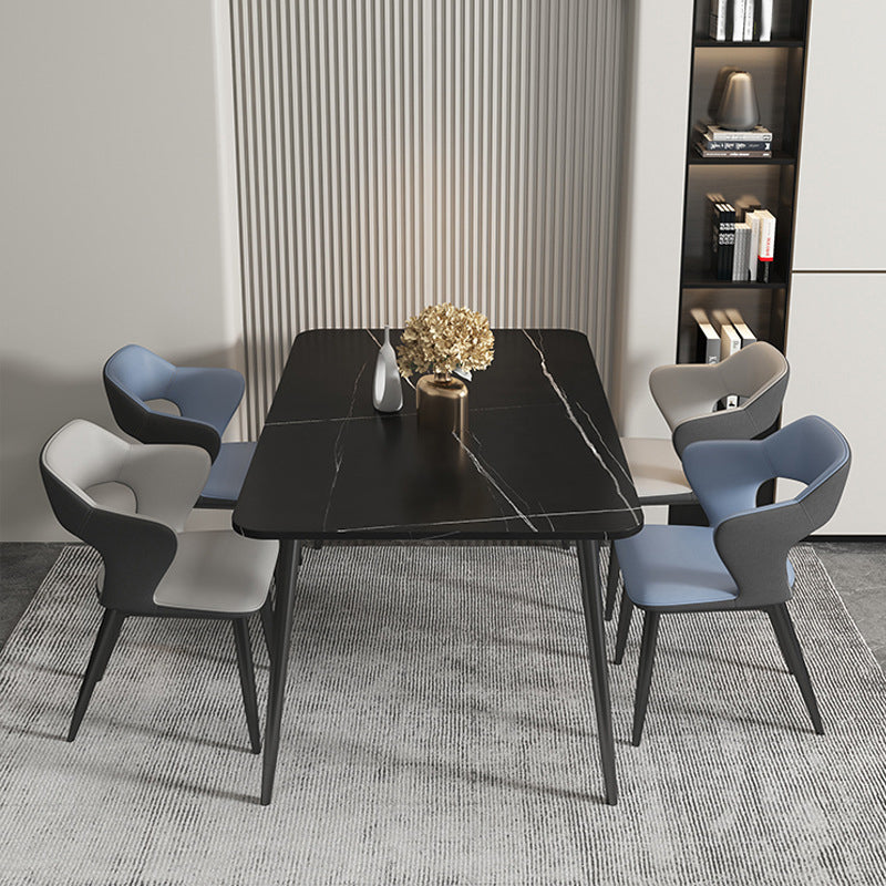 Sillas de comedor de cuero de falso silla de brazo trasero industrial con piernas negras