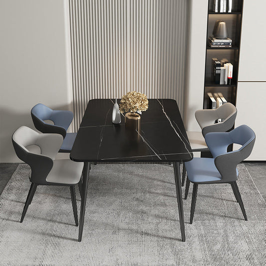 Sedie da pranzo in pelle finta sedia a braccio posteriore industriale con gambe nere