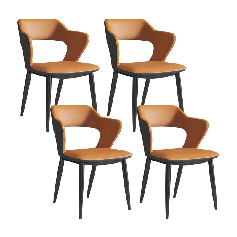 Sillas de comedor de cuero de falso silla de brazo trasero industrial con piernas negras
