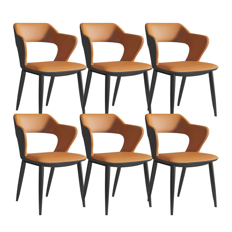 Sillas de comedor de cuero de falso silla de brazo trasero industrial con piernas negras