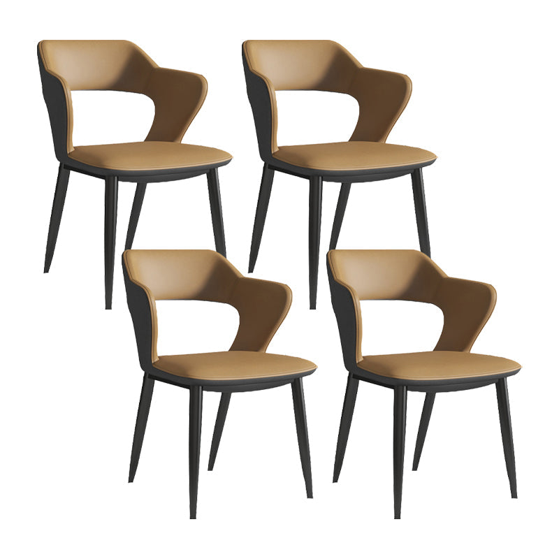 Sillas de comedor de cuero de falso silla de brazo trasero industrial con piernas negras