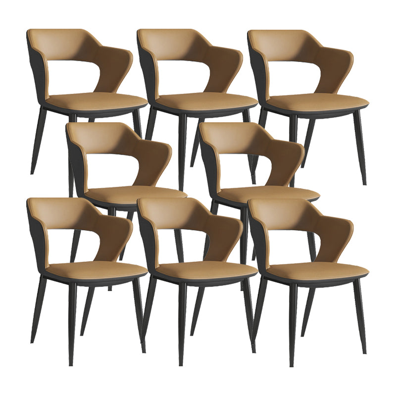 Sillas de comedor de cuero de falso silla de brazo trasero industrial con piernas negras