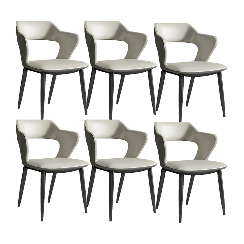 Sillas de comedor de cuero de falso silla de brazo trasero industrial con piernas negras