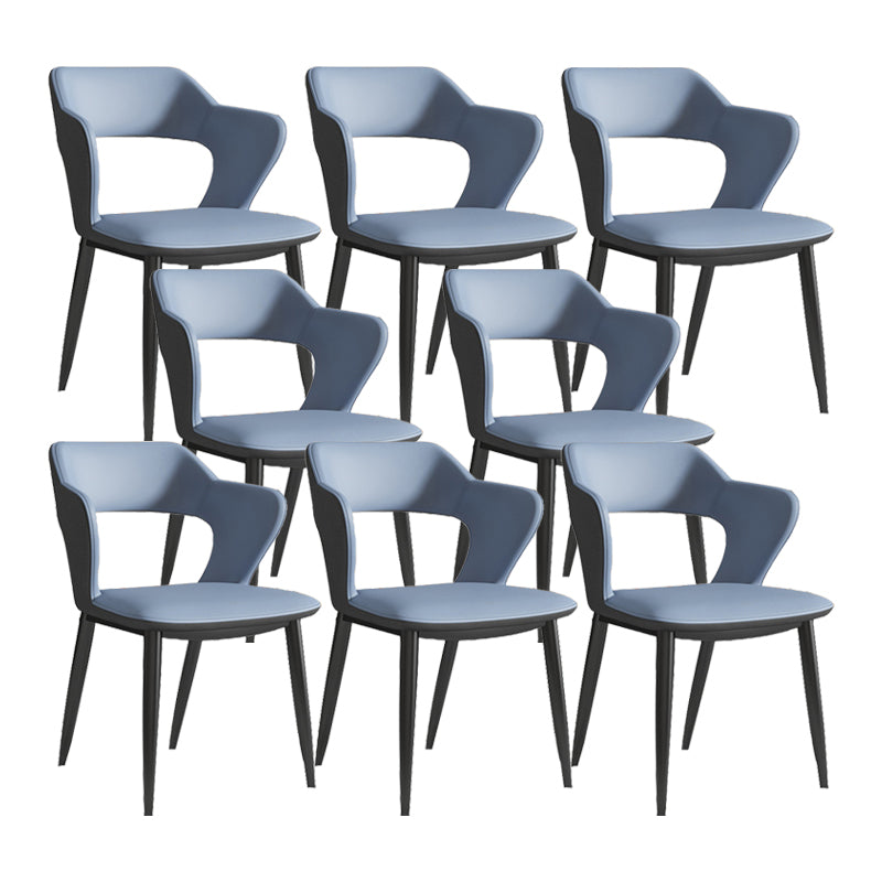 Sillas de comedor de cuero de falso silla de brazo trasero industrial con piernas negras