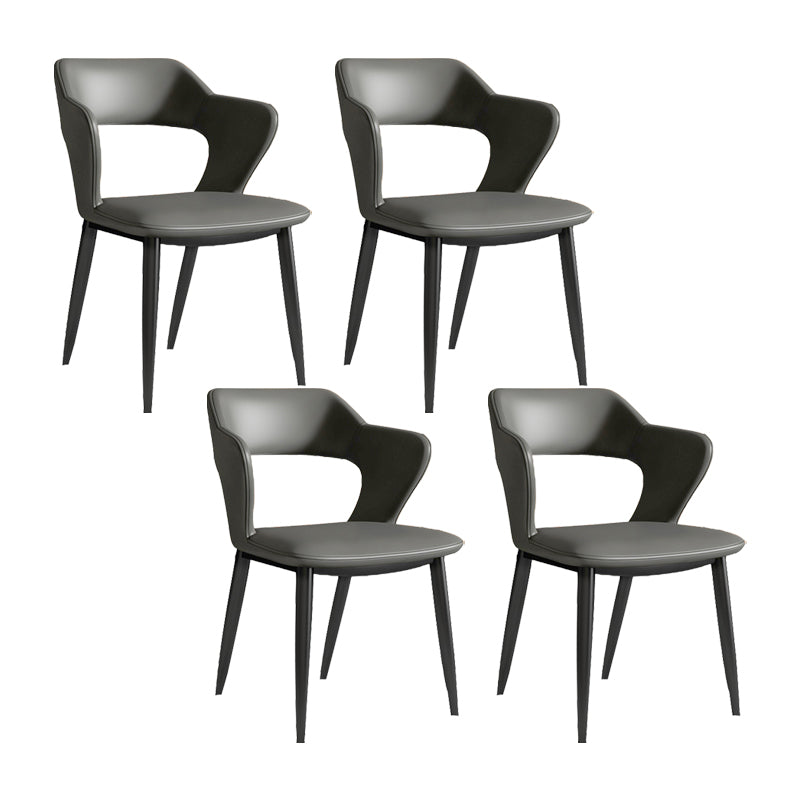 Sillas de comedor de cuero de falso silla de brazo trasero industrial con piernas negras