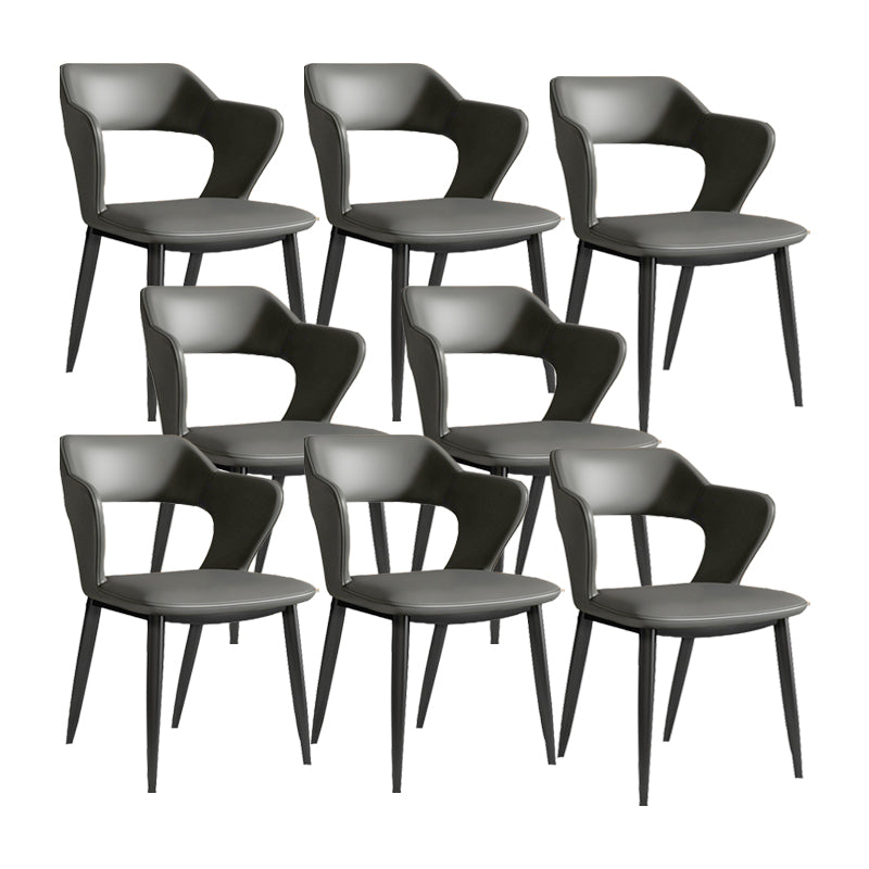 Sillas de comedor de cuero de falso silla de brazo trasero industrial con piernas negras