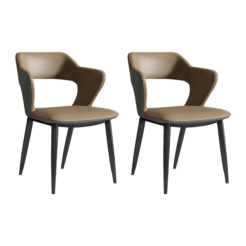 Sillas de comedor de cuero de falso silla de brazo trasero industrial con piernas negras