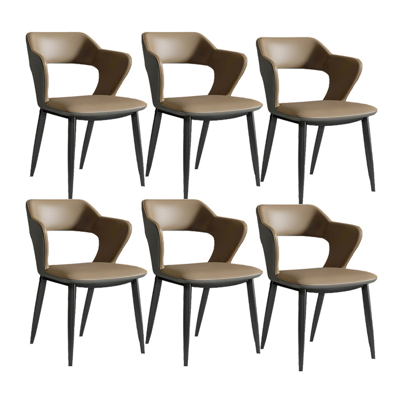 Sillas de comedor de cuero de falso silla de brazo trasero industrial con piernas negras