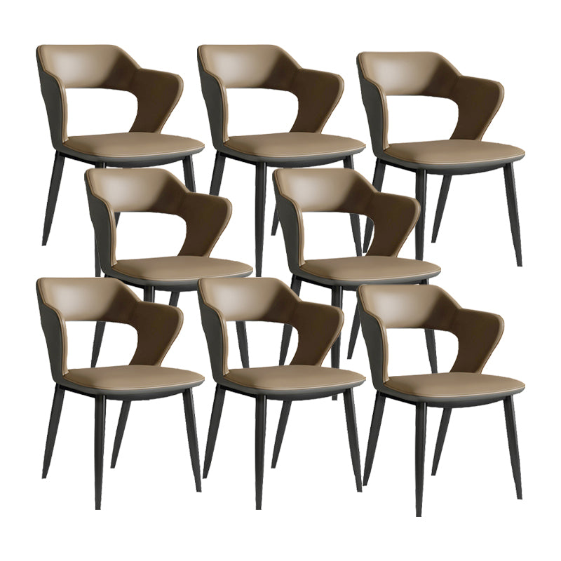 Sillas de comedor de cuero de falso silla de brazo trasero industrial con piernas negras