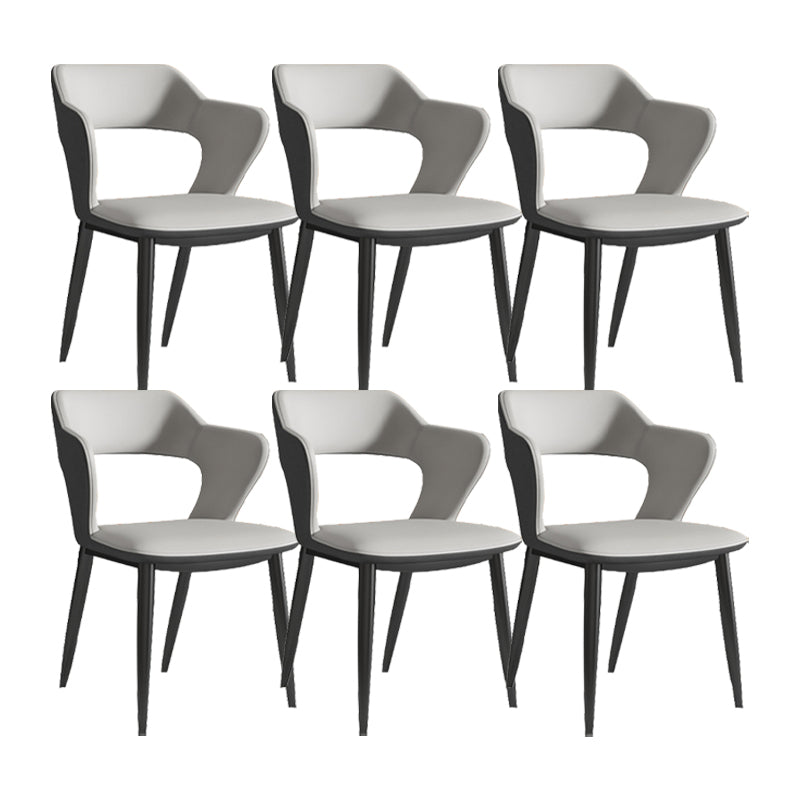 Sillas de comedor de cuero de falso silla de brazo trasero industrial con piernas negras