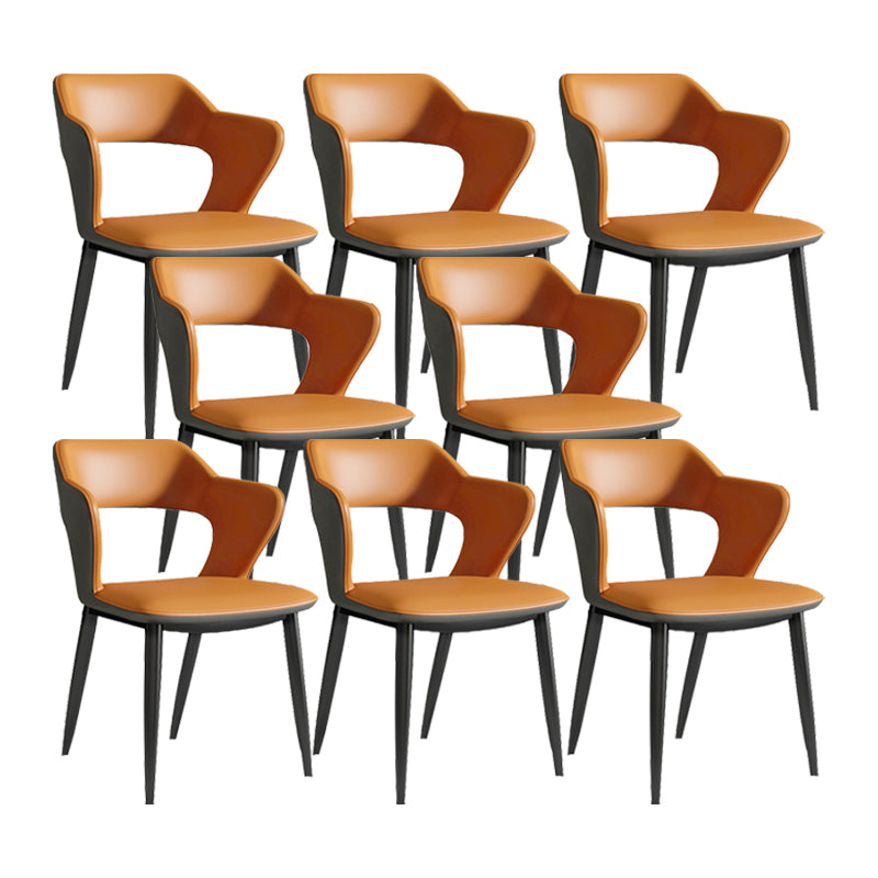 Sillas de comedor de cuero de falso silla de brazo trasero industrial con piernas negras