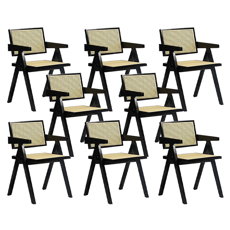 Dining Room Arm Dining Chair Home Solid Wood Cane Back Dining Chair Black 8 Piece Set Clearhalo 'Dining Chairs' 'Dining Tables & Seating' 'dining_chair' 'furn' 'furn_dining_chair' 'Furniture' 'Kitchen & Dining Furniture' 6869588