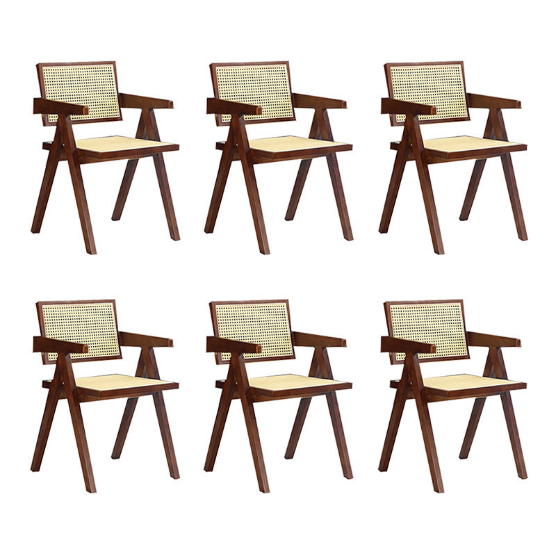 Dining Room Arm Dining Chair Home Solid Wood Cane Back Dining Chair Nut-Brown 6 Piece Set Clearhalo 'Dining Chairs' 'Dining Tables & Seating' 'dining_chair' 'furn' 'furn_dining_chair' 'Furniture' 'Kitchen & Dining Furniture' 6869591