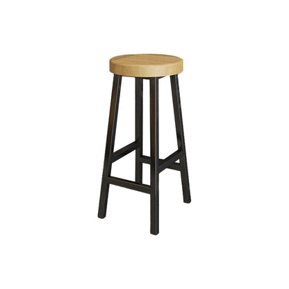 Modern Armless Counter Stool Pine Wood Bar Stool with Pedal for Cafe