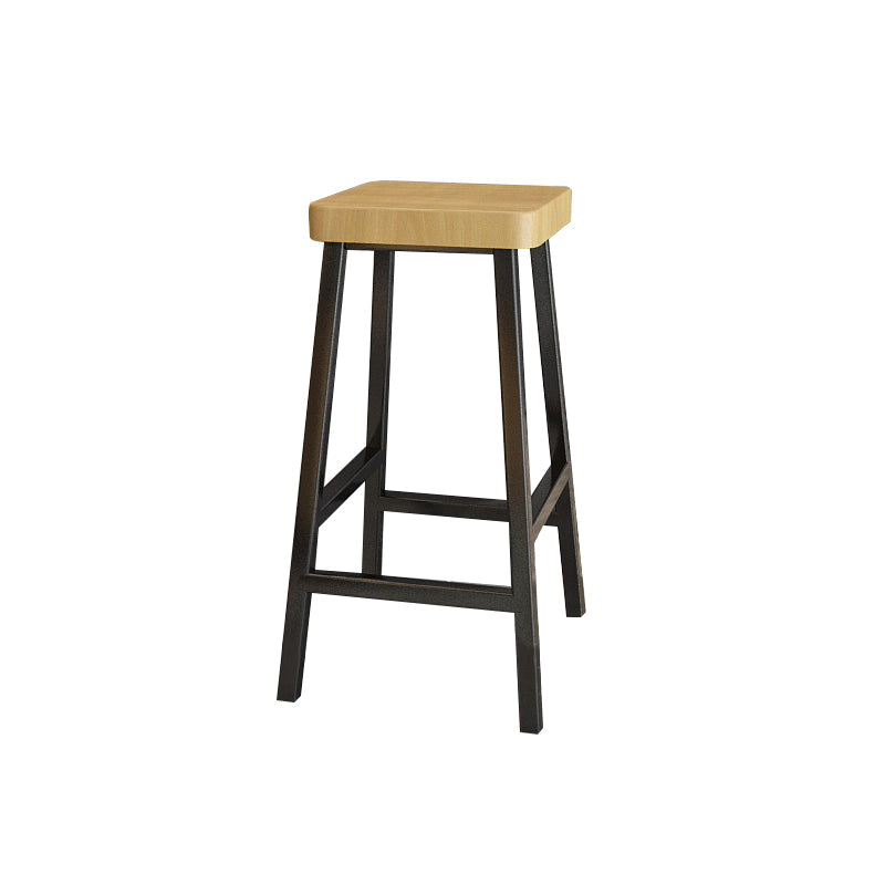 Modern Armless Counter Stool Pine Wood Bar Stool with Pedal for Cafe