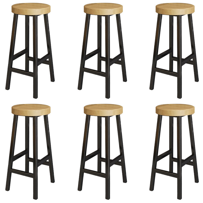 Modern Armless Counter Stool Pine Wood Bar Stool with Pedal for Cafe