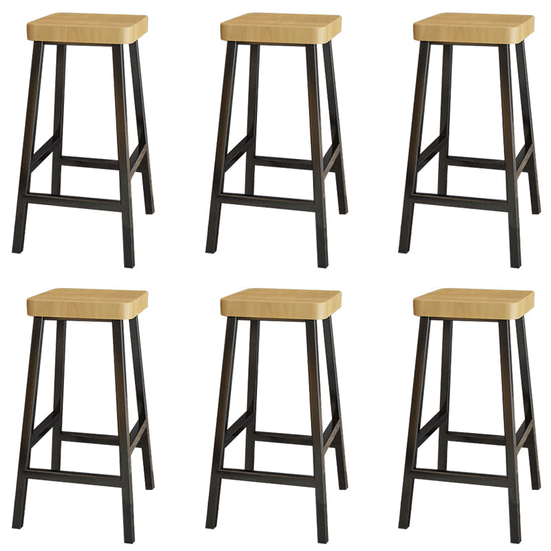 Modern Armless Counter Stool Pine Wood Bar Stool with Pedal for Cafe
