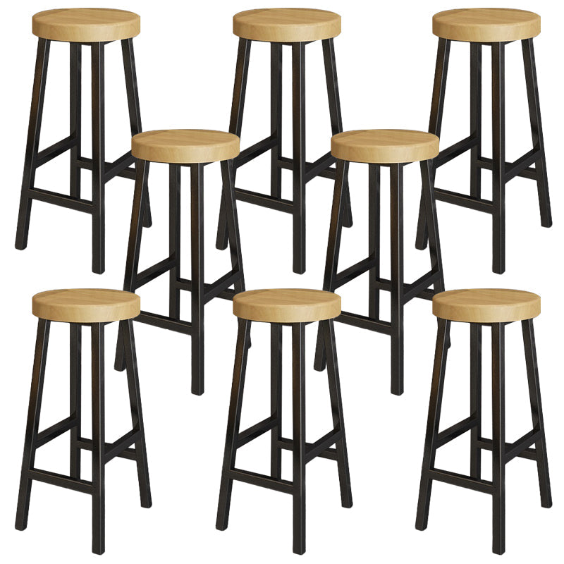 Modern Armless Counter Stool Pine Wood Bar Stool with Pedal for Cafe
