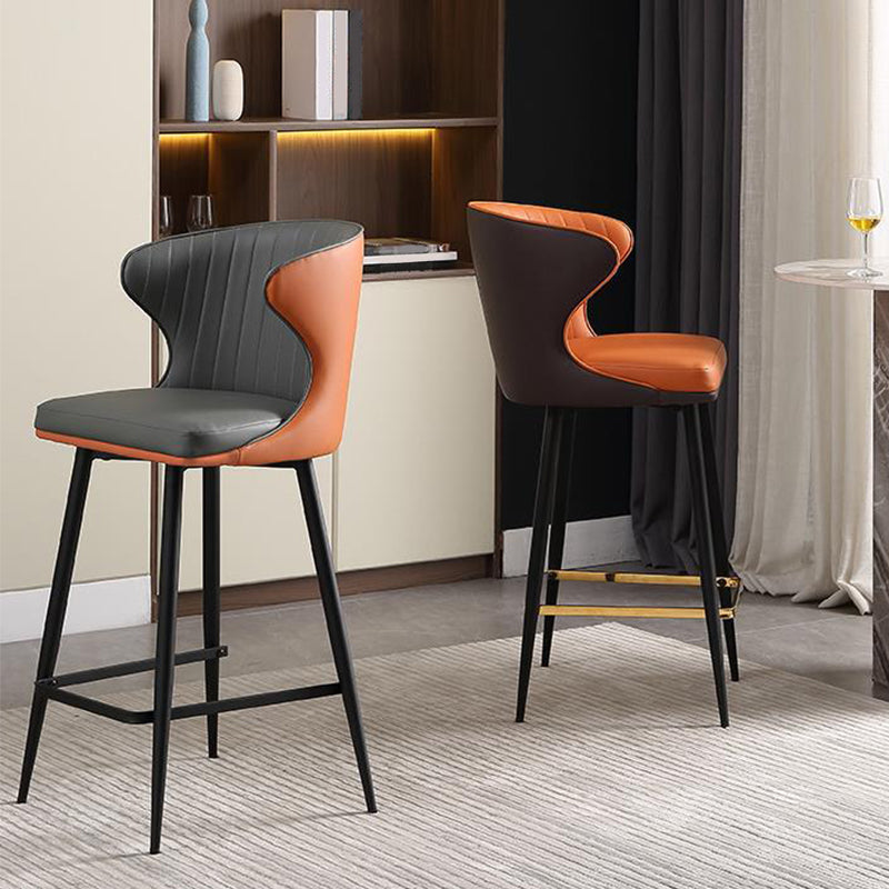 Glam Backrest Armrest Counter Stool Iron Bar Stool with Cushion and Pedal for Cafe