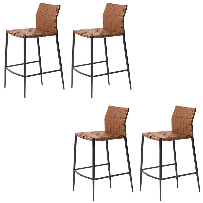 Modern Faux Leather Counter Stool Square Low Back Bar Stool for Indoor Brown 4 Piece Set Clearhalo 'Bar Furniture' 'Bar Stools' 'bar_stools' 'furn' 'furn_bar_stools' 'Furniture' 'Kitchen & Dining Furniture' 6869894