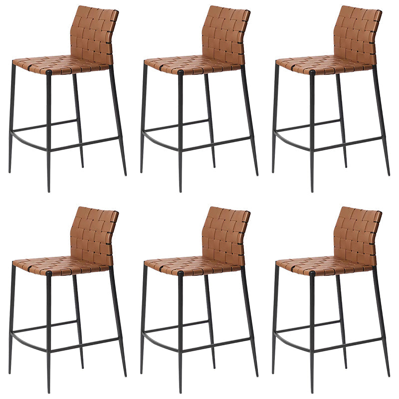 Modern Faux Leather Counter Stool Square Low Back Bar Stool for Indoor Brown 6 Piece Set Clearhalo 'Bar Furniture' 'Bar Stools' 'bar_stools' 'furn' 'furn_bar_stools' 'Furniture' 'Kitchen & Dining Furniture' 6869898