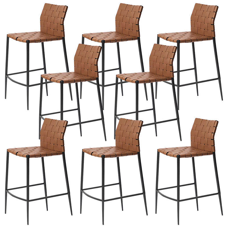 Modern Faux Leather Counter Stool Square Low Back Bar Stool for Indoor Brown 8 Piece Set Clearhalo 'Bar Furniture' 'Bar Stools' 'bar_stools' 'furn' 'furn_bar_stools' 'Furniture' 'Kitchen & Dining Furniture' 6869902