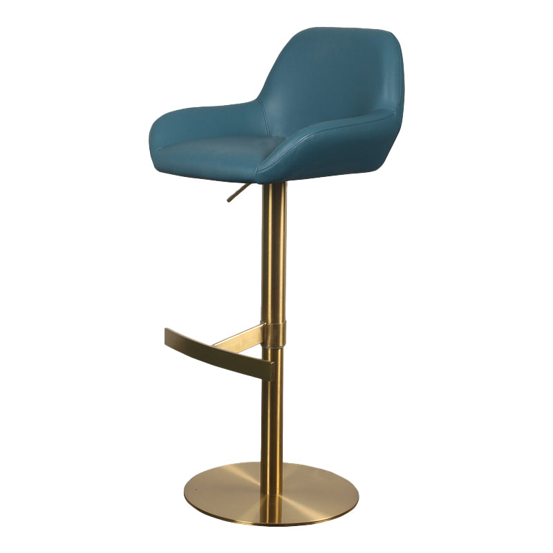 Glam Style Counter Stool Faux Leather Adjustable Height Bar Stool with Swivel Blue Gold 1 Piece Clearhalo 'Bar Furniture' 'Bar Stools' 'bar_stools' 'furn' 'furn_bar_stools' 'Furniture' 'Kitchen & Dining Furniture' 6869983
