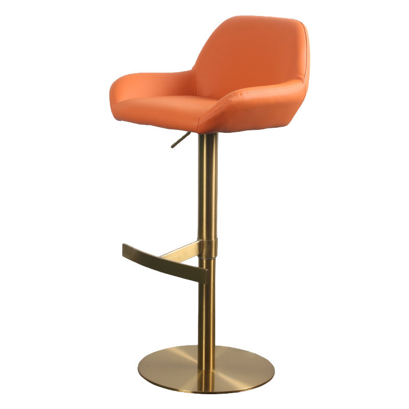 Glam Style Counter Stool Faux Leather Adjustable Height Bar Stool with Swivel Orange Gold 1 Piece Clearhalo 'Bar Furniture' 'Bar Stools' 'bar_stools' 'furn' 'furn_bar_stools' 'Furniture' 'Kitchen & Dining Furniture' 6869987