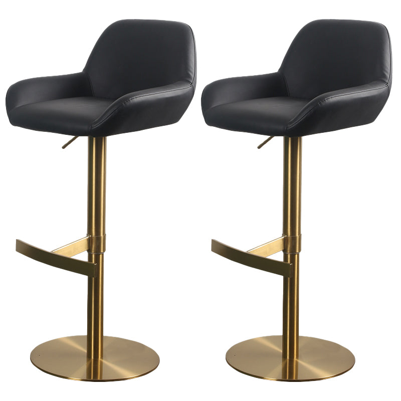 Glam Style Counter Stool Faux Leather Adjustable Height Bar Stool with Swivel Black-Gold 2 Piece Set Clearhalo 'Bar Furniture' 'Bar Stools' 'bar_stools' 'furn' 'furn_bar_stools' 'Furniture' 'Kitchen & Dining Furniture' 6869993